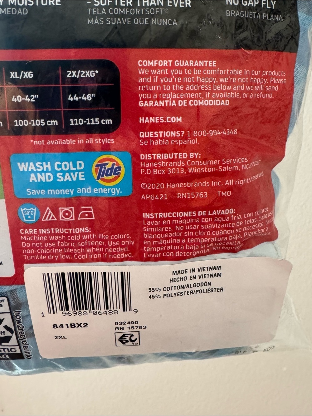 Hanes Men's Plaid Boxers 2 Pack Tagless Comfort Flex Cool Comfort 2XL 44-46 - Picture 8 of 12